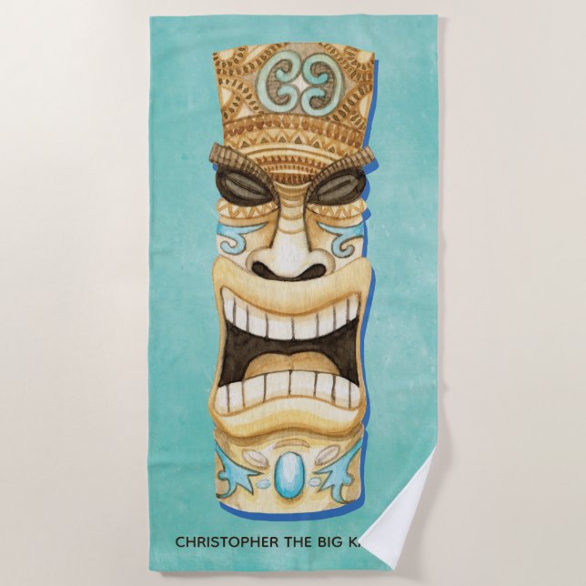 Toalha De Praia Funny Custom Tiki Beach Island Monogramas (Frente)