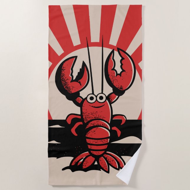 Toalha De Praia Funny Lobster – Retro Beach Design (Frente)