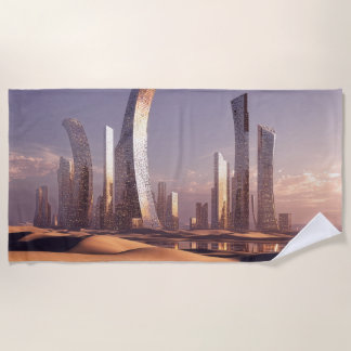 Toalha De Praia Futuristic Surreal Skyscrapers In Desert Landscape