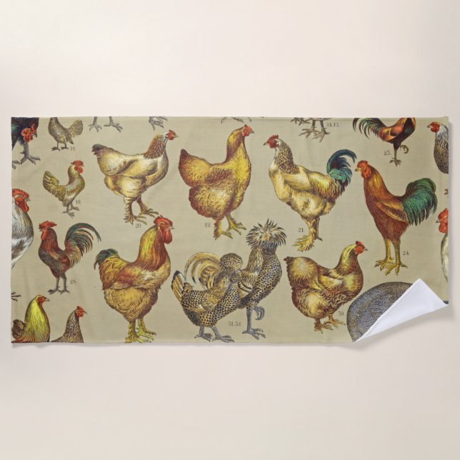 Toalha De Praia Galo Galinha-Fazenda Animal (Frente)