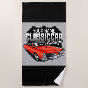 Toalha De Praia Garagem Clássica Convertível 1966 Personalizada