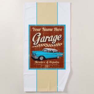 Toalha De Praia Garagem de Carro Clássico Personalizado Azul 1957