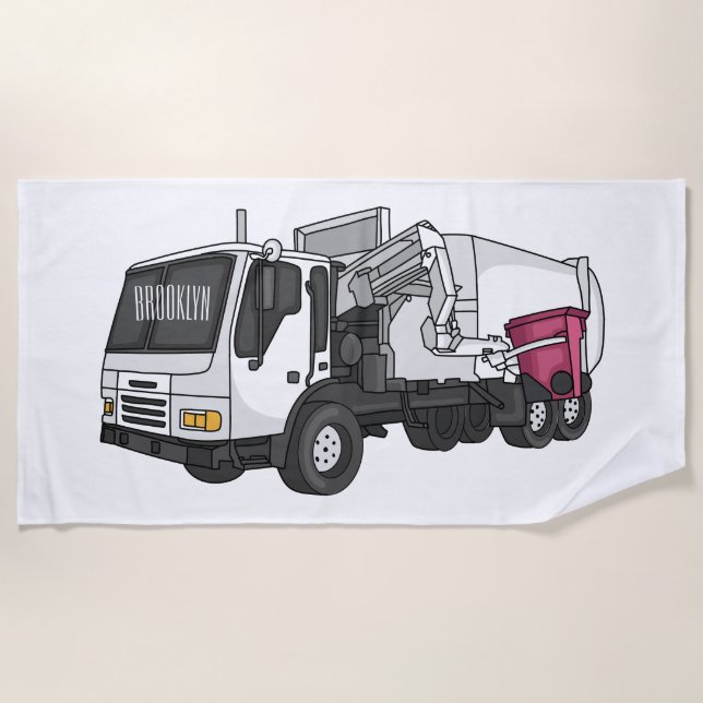 Toalha De Praia Garbage truck cartoon illustration (Frente)