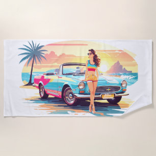 Toalha De Praia Garota com carro e natureza dos sonhos
