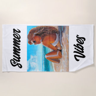 TOALHA DE PRAIA GAROTA DE PINTURA ÚNICA DA PRAIA SENTADA NA PRAIA