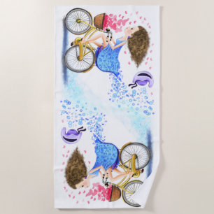 Toalha De Praia Garota Feliz Em Uma Bicicleta - Amor - Desenho