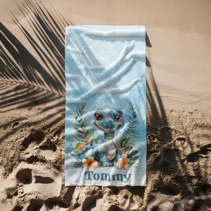 Toalha De Praia Garoto da Nuvem do Dinossauro Verde Bonito