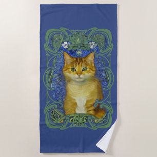 Toalha De Praia Gatinho bonitinho no estilo Vintage Art Nouveau