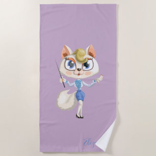 Toalha De Praia Gatinho de desenho animado adorável e caprichoso -
