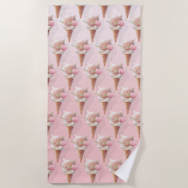 Toalha De Praia Gatinho sorvete - Rosado e Sonho