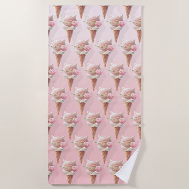 Toalha De Praia Gatinho sorvete - Rosado e Sonho (Frente)