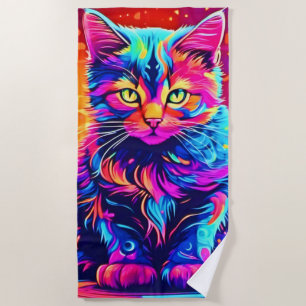 Toalha De Praia Gatinho Vibrante: Belo Trabalho de arte Neon