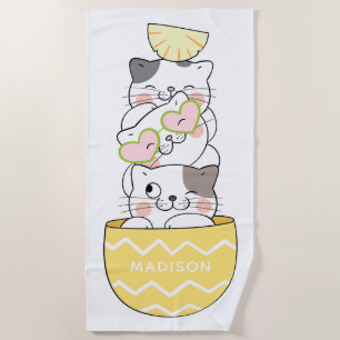 Toalha De Praia Gatinhos de Cute de Nome Personalizado
