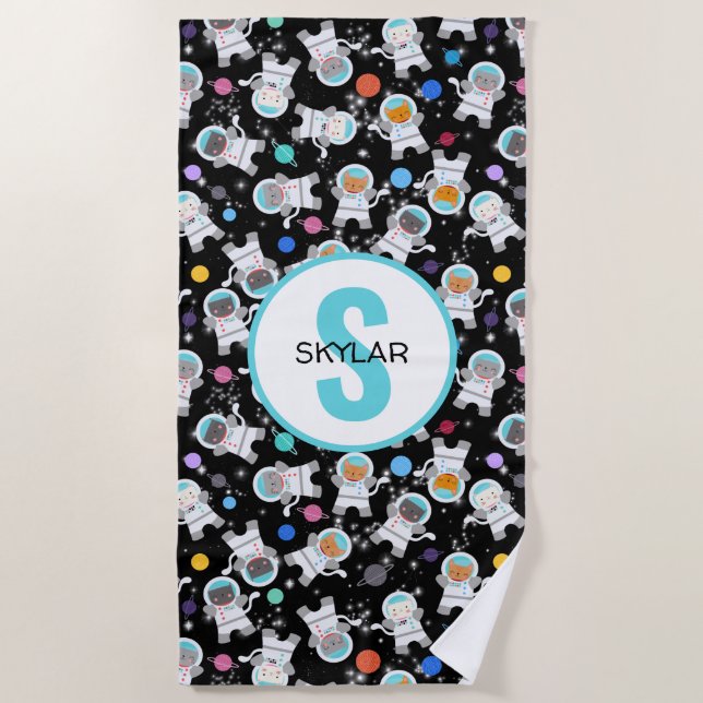 Toalha De Praia Gatinhos Personalizados do Astronauta do Exterior (Frente)