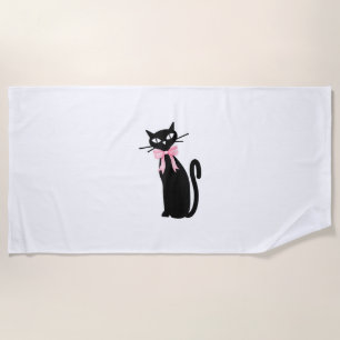 Toalha De Praia Gato Atômico Com Gato De Gato De Arco Rosa, Gatinh