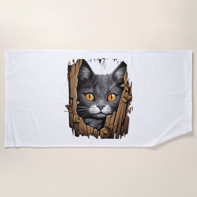 Toalha De Praia Gato bonito de tecido rasgado - Camisa T de Gatos (Frente)