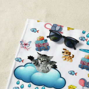 Toalha de Praia Gato Cachorro Rato Queijo Arco-íri