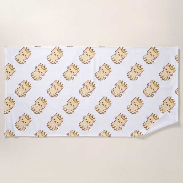 Toalha De Praia Gato de Fofinho majestoso com uma Coroa (Frente)