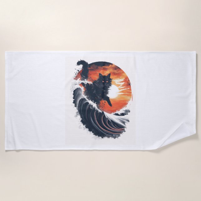 Toalha De Praia Gato de surf (Frente)