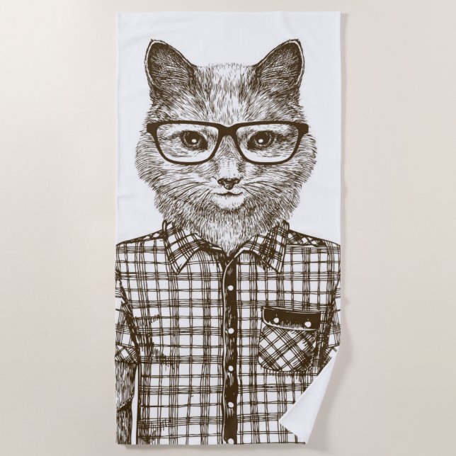 Toalha De Praia Gato do hipster (Frente)