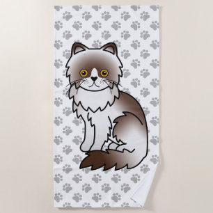 Toalha De Praia Gato e patas de cartoon de cor bicolor persa e cho