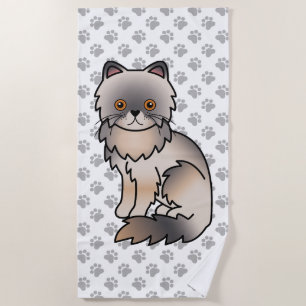 Toalha De Praia Gato e patas de cartoon em branco persa, creme azu
