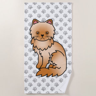 Toalha De Praia Gato e patas de desenho animado pérsico vermelho