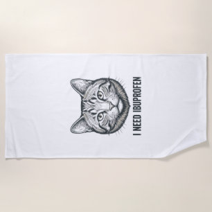 Toalha De Praia Gato Engraçado Ibuprofeno Design de Gravura Vintag