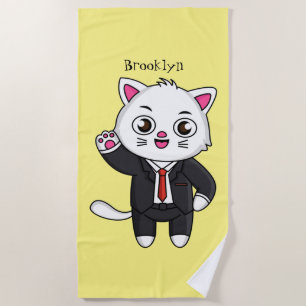 Toalha De Praia Gato gatinho bonito em desenho animado de terno
