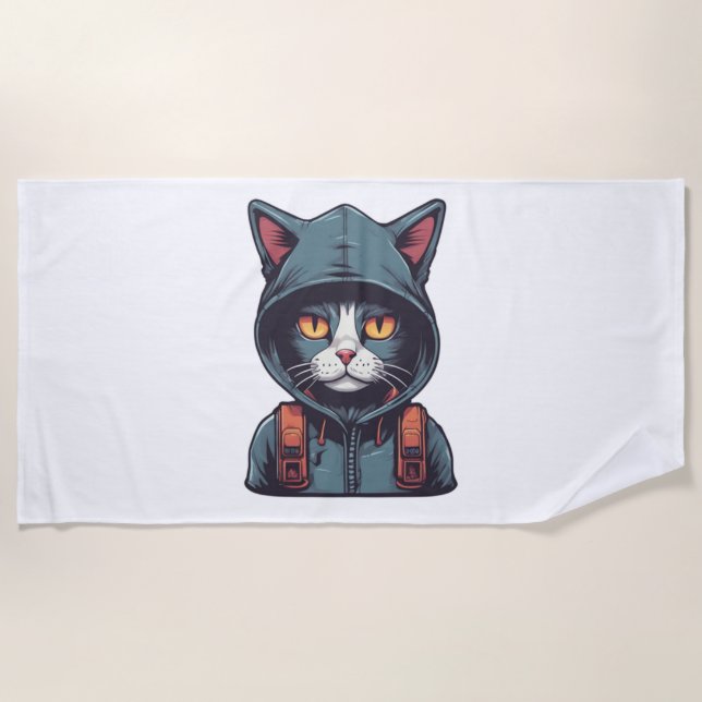 Toalha De Praia gato giro vestindo um sanduíche verde (Frente)