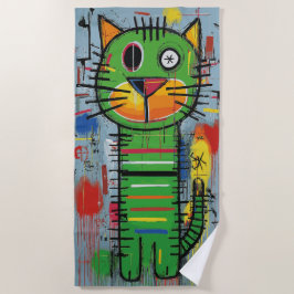 Toalha De Praia Gato Grafite Personagem de Arte de Rua
