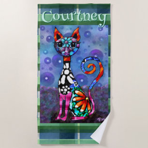 Toalha De Praia Gato Kitty Funky de Olhos Grandes Caprichoso Perso