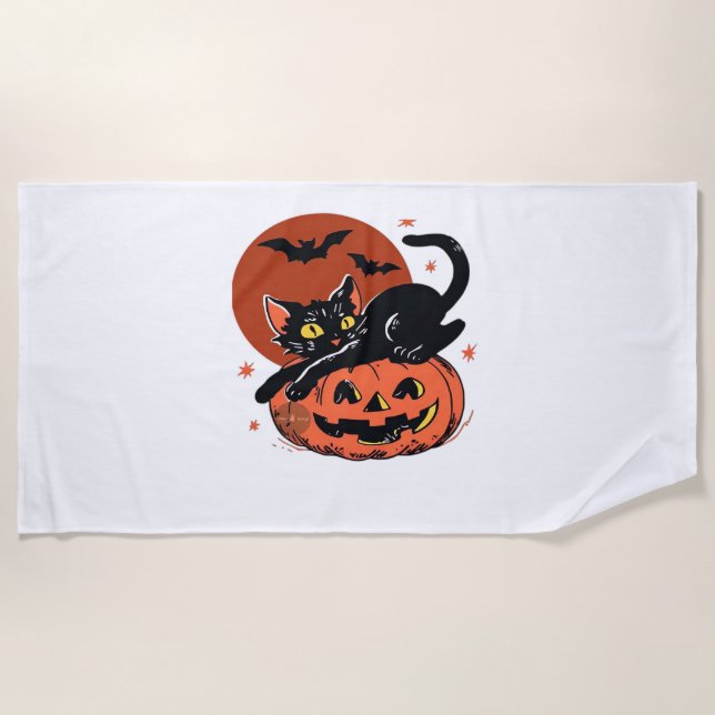 Toalha De Praia Gato Negro, Camiseta Clássica do Halloween (Frente)