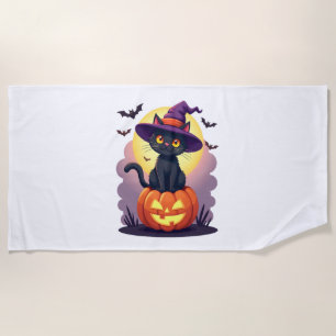 Toalha De Praia Gato Negro Homens Mulheres Crianças Halloween Engr