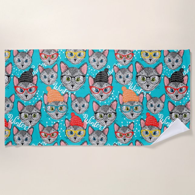 Toalha De Praia Gato no chapéu (Frente)