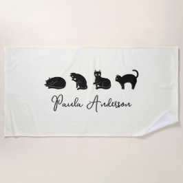 Toalha De Praia Gato Preto Cute Engraçado Personalizável
