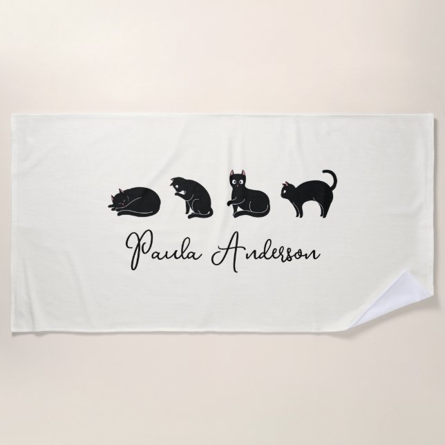 Toalha De Praia Gato Preto Cute Engraçado Personalizável (Frente)