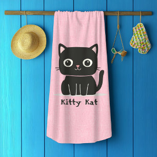 Toalha De Praia Gato Rosa-Gelado e Preto