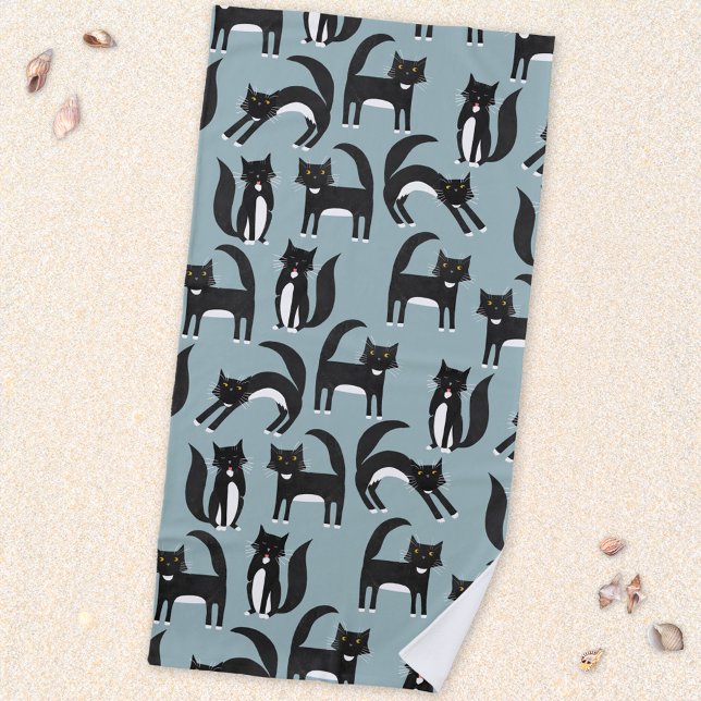 Toalha De Praia Gatos de Tuxedo preto e branco (Black and white tuxedo cat beach towel)