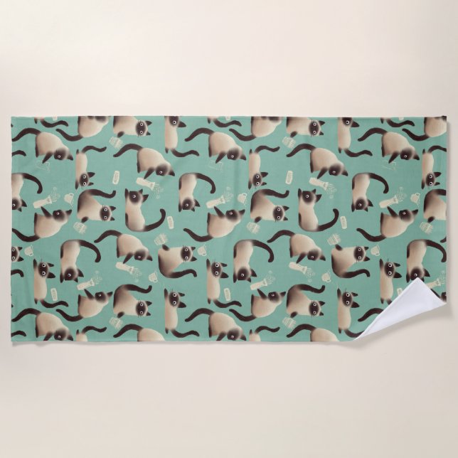 Toalha De Praia Gatos Siameses Ruins A Arrancar Coisas (Frente)