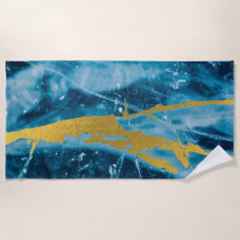 Toalha De Praia Geode Agate Gemstone Blue e Dourado
