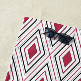 Toalha De Praia Geometria de diamante vermelho preto e branco