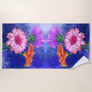 Toalha De Praia Gérberas de três cores - Primavera - Pintura 