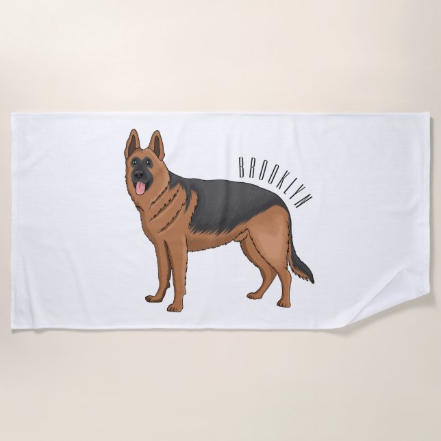 Toalha De Praia German shepherd dog cartoon illustration  (Frente)