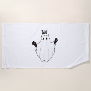 Toalha De Praia Ghost Boo Halloween Engraçado Gato Preto Assustado
