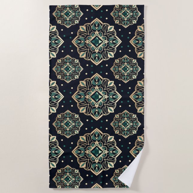 Toalha De Praia Gilded Emerald Mandala (Frente)