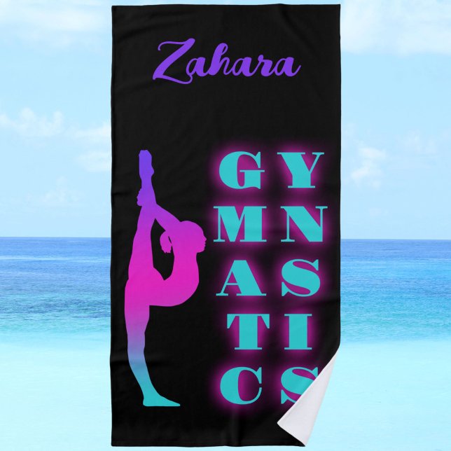Toalha De Praia Ginástica Troquesa Rosa Púrpura (Gymnastics Purple Pink Turquoise Ombre Beach Towel by Glitter Leo's)