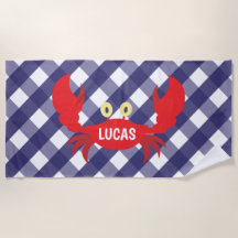 Gingham Crab Personalizado Beach Towel