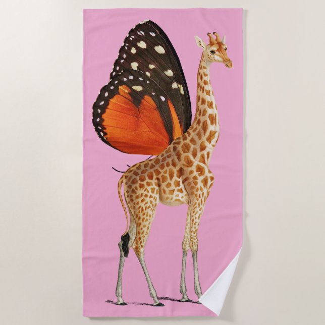 Toalha De Praia Girafa alada de borboleta (PINK BKGRD) (Frente)