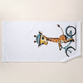 Toalha De Praia Girafa Andando Bicicleta - Arte Lápis Desenhada à